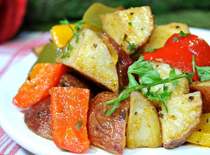 Oven Roasted Potatoes With Peppers and Onions